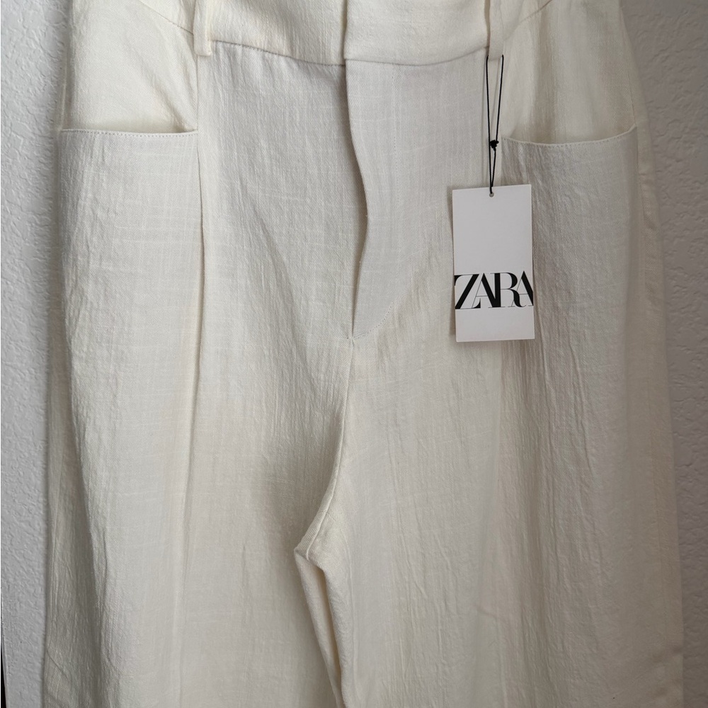 Zara Linen Cotton Blend Wide Leg Trouser Pants NWT size XL